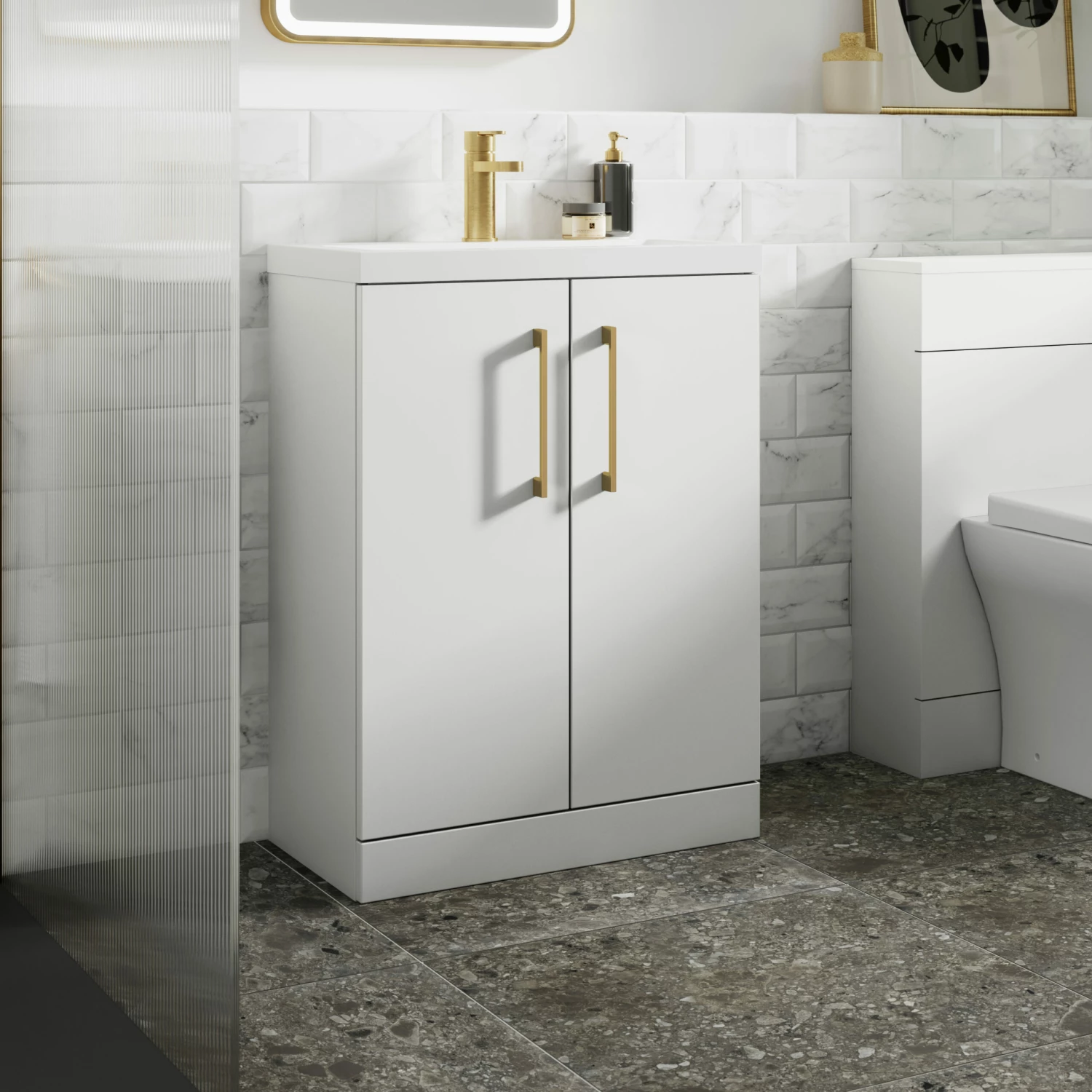 Nuie Arno Floor Standing 2-Door Vanity Unit With Basin-1 600mm Wide - Gloss White 6 Nuie Arno Floor Standing 2-Door Vanity Unit With Basin-1 600mm Wide - Gloss White - Image 4