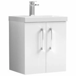 Nuie Arno Wall Hung 2-Door Vanity Unit With Basin-1 500mm Wide - Gloss White -HEATANDPLUMB Sales nuie arno vanity unit arn121a 1