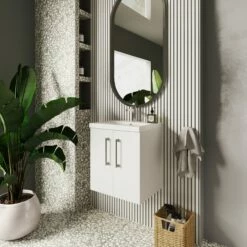 Nuie Arno Wall Hung 2-Door Vanity Unit With Basin-2 500mm Wide - Gloss White