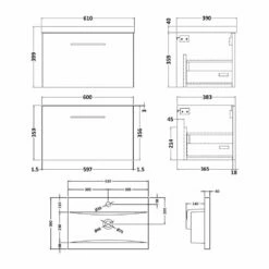 Nuie Arno Wall Hung 1-Drawer Vanity Unit With Basin-1 600mm Wide - Gloss White -HEATANDPLUMB Sales nuie arno vanity unit arn122a 2 2