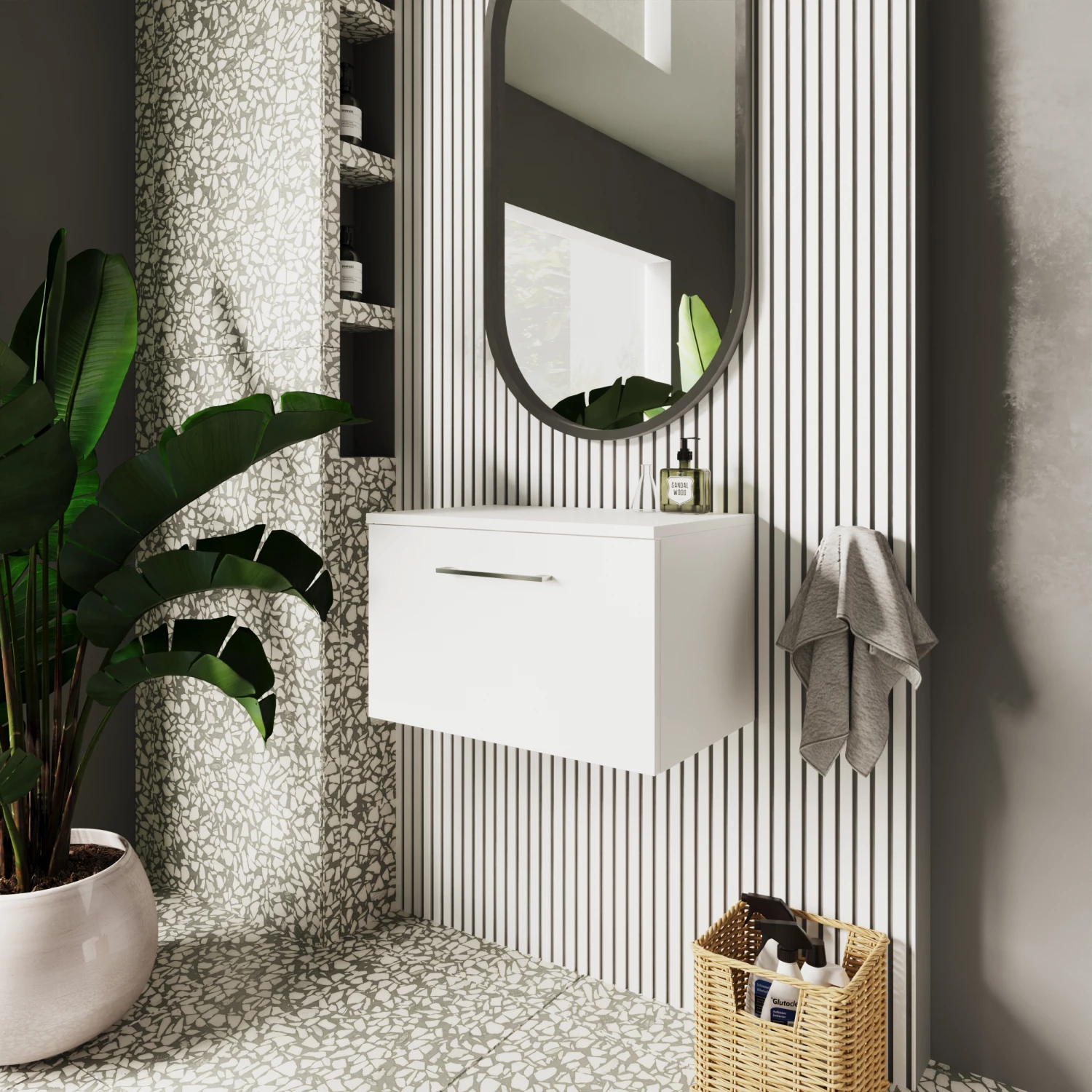 Nuie Arno Wall Hung 1-Drawer Vanity Unit With Worktop 600mm Wide - Gloss White 10 Nuie Arno Wall Hung 1-Drawer Vanity Unit With Worktop 600mm Wide - Gloss White - Image 8