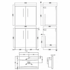 Nuie Arno Wall Hung 2-Door Vanity Unit With Basin-1 600mm Wide - Gloss White 10 Nuie Arno Wall Hung 2-Door Vanity Unit With Basin-1 600mm Wide - Gloss White -HEATANDPLUMB Sales nuie arno vanity unit arn123a 1 1