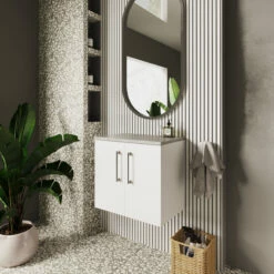 Nuie Arno Wall Hung 2-Door Vanity Unit With Bellato Grey Worktop 600mm Wide - Gloss White -HEATANDPLUMB Sales nuie arno vanity unit arn123lbg 2