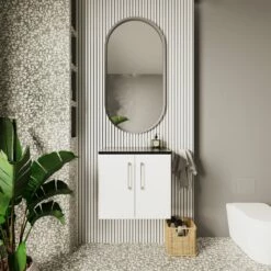 Nuie Arno Wall Hung 2-Door Vanity Unit With Sparkling Black Worktop 600mm Wide - Gloss White -HEATANDPLUMB Sales nuie arno vanity unit arn123lsb 1 1