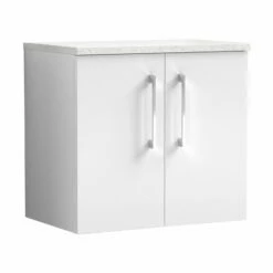 Nuie Arno Wall Hung 2-Door Vanity Unit With Sparkling White Worktop 600mm Wide - Gloss White 15 Nuie Arno Wall Hung 2-Door Vanity Unit With Sparkling White Worktop 600mm Wide - Gloss White -HEATANDPLUMB Sales nuie arno vanity unit arn123lsw 3
