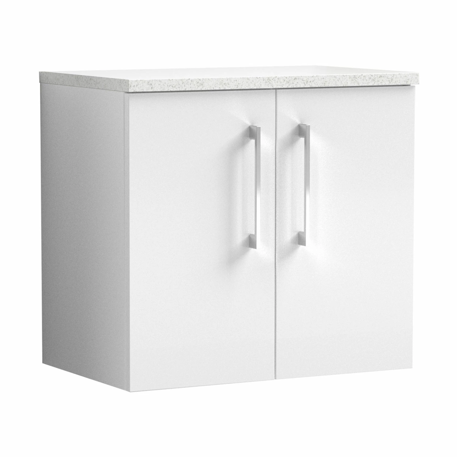 Nuie Arno Wall Hung 2-Door Vanity Unit With Sparkling White Worktop 600mm Wide - Gloss White 8 Nuie Arno Wall Hung 2-Door Vanity Unit With Sparkling White Worktop 600mm Wide - Gloss White - Image 6