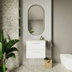 Nuie Arno Wall Hung 2-Drawer Vanity Unit With Bellato Grey Worktop 600mm Wide - Gloss White -HEATANDPLUMB Sales nuie arno vanity unit arn124lbg 1
