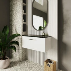 Nuie Arno Wall Hung 1-Drawer Vanity Unit With Sparkling Black Worktop 800mm Wide - Gloss White -HEATANDPLUMB Sales nuie arno vanity unit arn125lsb 1