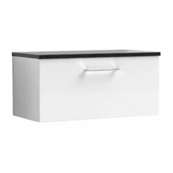 Nuie Arno Wall Hung 1-Drawer Vanity Unit With Sparkling Black Worktop 800mm Wide - Gloss White