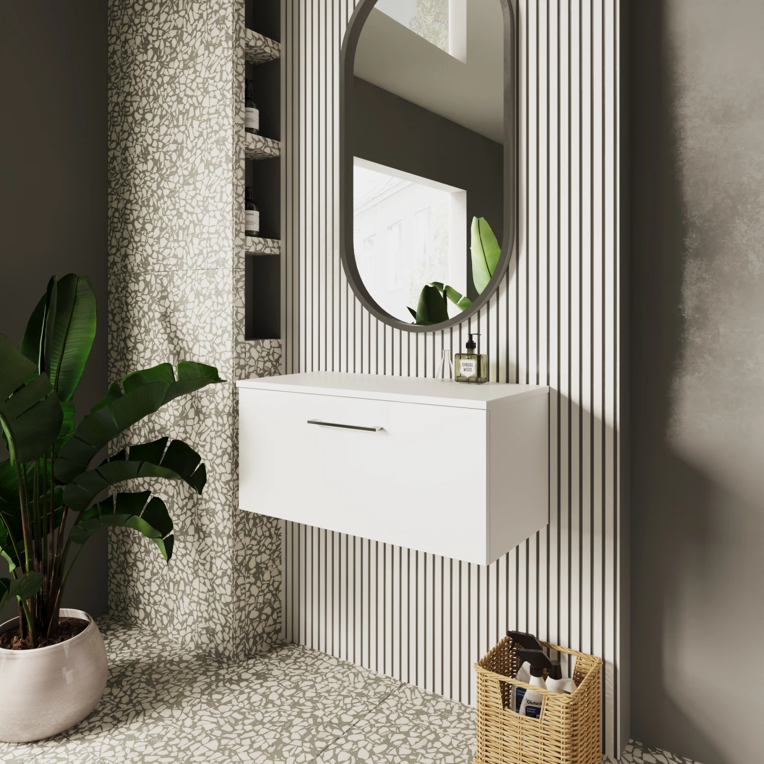 Nuie Arno Wall Hung 1-Drawer Vanity Unit With Worktop 800mm Wide - Gloss White 4 Nuie Arno Wall Hung 1-Drawer Vanity Unit With Worktop 800mm Wide - Gloss White - Image 2