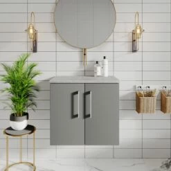 Nuie Arno Wall Hung 2-Door Vanity Unit With Bellato Grey Worktop 600mm Wide - Gloss Mid Grey 12 Nuie Arno Wall Hung 2-Door Vanity Unit With Bellato Grey Worktop 600mm Wide - Gloss Mid Grey -HEATANDPLUMB Sales nuie arno vanity unit arn1323lbg 2