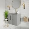 Nuie Arno Wall Hung 2-Door Vanity Unit With Worktop 600mm Wide - Gloss Mid Grey
