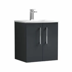 Nuie Arno Wall Hung 2-Door Vanity Unit With Basin-4 500mm Wide - Satin Anthracite -HEATANDPLUMB Sales nuie arno vanity unit arn1421g