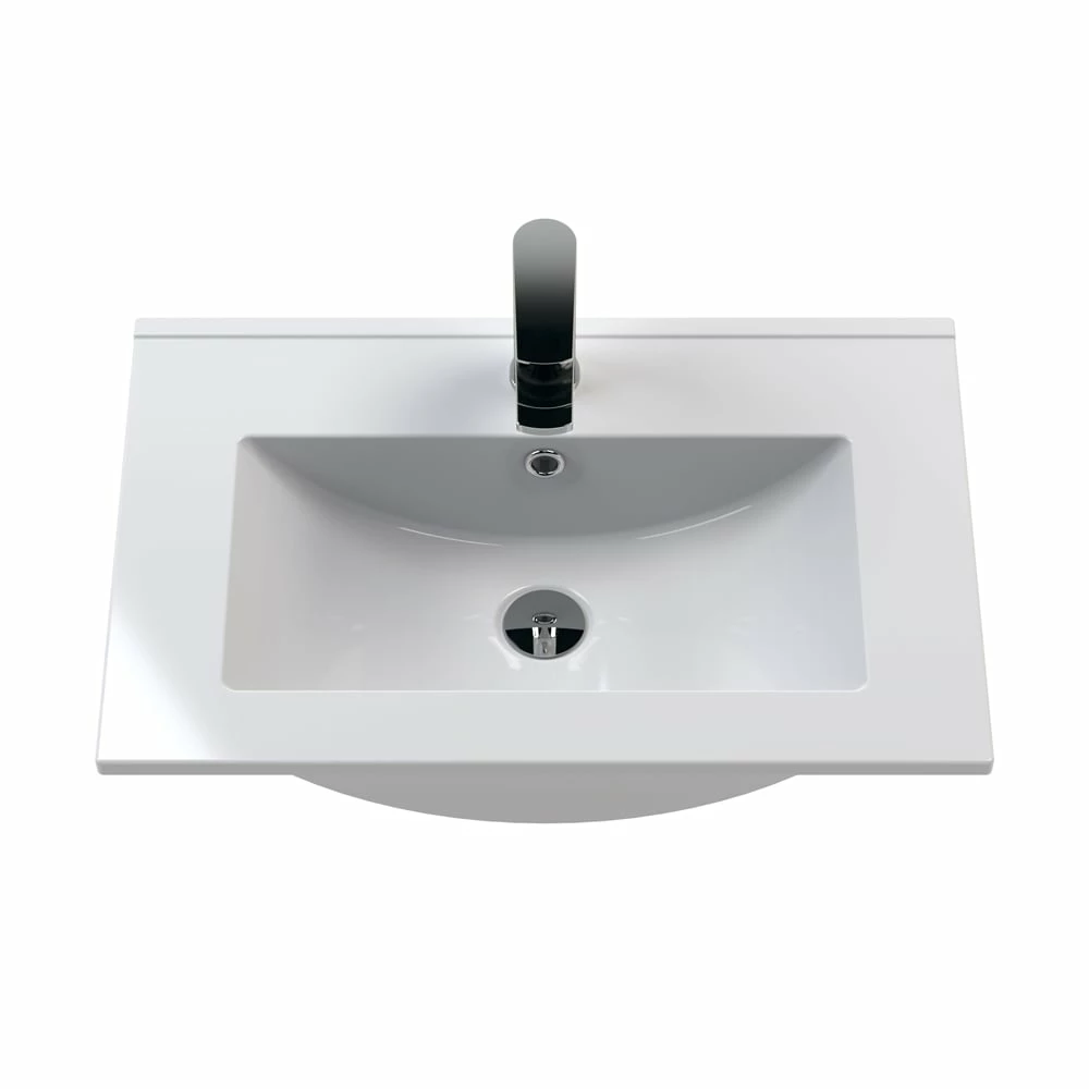 Nuie Arno Wall Hung 1-Drawer Vanity Unit With Basin-2 600mm Wide - Black Woodgrain 5 Nuie Arno Wall Hung 1-Drawer Vanity Unit With Basin-2 600mm Wide - Black Woodgrain - Image 3