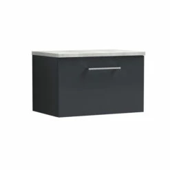 Nuie Arno Wall Hung 1-Drawer Vanity Unit With Bellato Grey Worktop 600mm Wide - Satin Anthracite