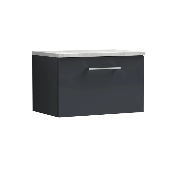 Nuie Arno Wall Hung 1-Drawer Vanity Unit With Bellato Grey Worktop 600mm Wide - Satin Anthracite 3 Nuie Arno Wall Hung 1-Drawer Vanity Unit With Bellato Grey Worktop 600mm Wide - Satin Anthracite