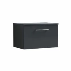 Nuie Arno Wall Hung 1-Drawer Vanity Unit With Worktop 600mm Wide - Satin Anthracite