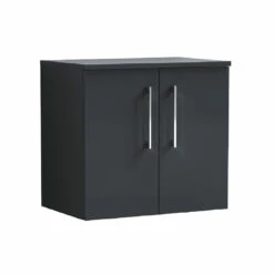 Nuie Arno Wall Hung 2-Door Vanity Unit With Worktop 600mm Wide - Satin Anthracite 5 Nuie Arno Wall Hung 2-Door Vanity Unit With Worktop 600mm Wide - Satin Anthracite -HEATANDPLUMB Sales nuie arno vanity unit arn1423w