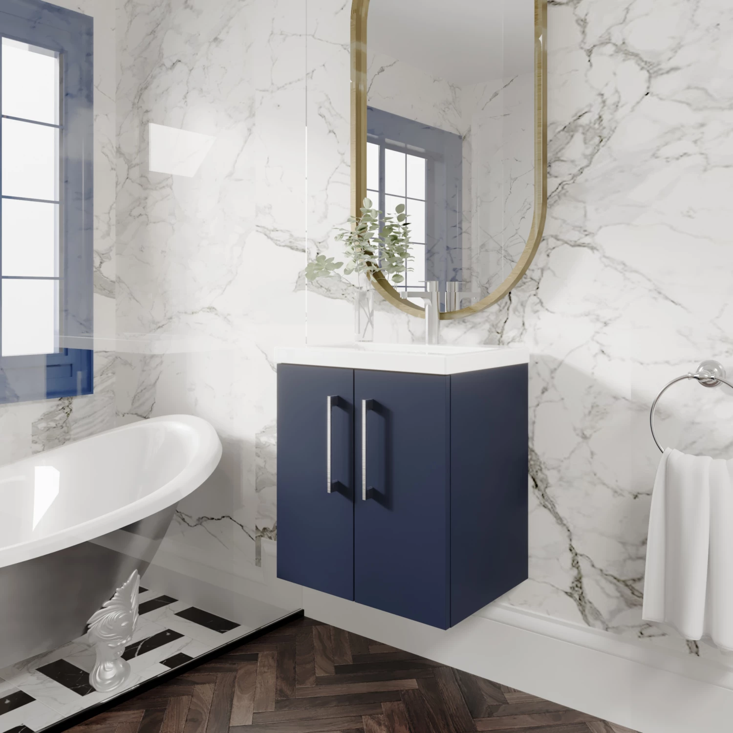 Nuie Arno Wall Hung 2-Door Vanity Unit With Basin-4 500mm Wide - Electric Blue 6 Nuie Arno Wall Hung 2-Door Vanity Unit With Basin-4 500mm Wide - Electric Blue - Image 4