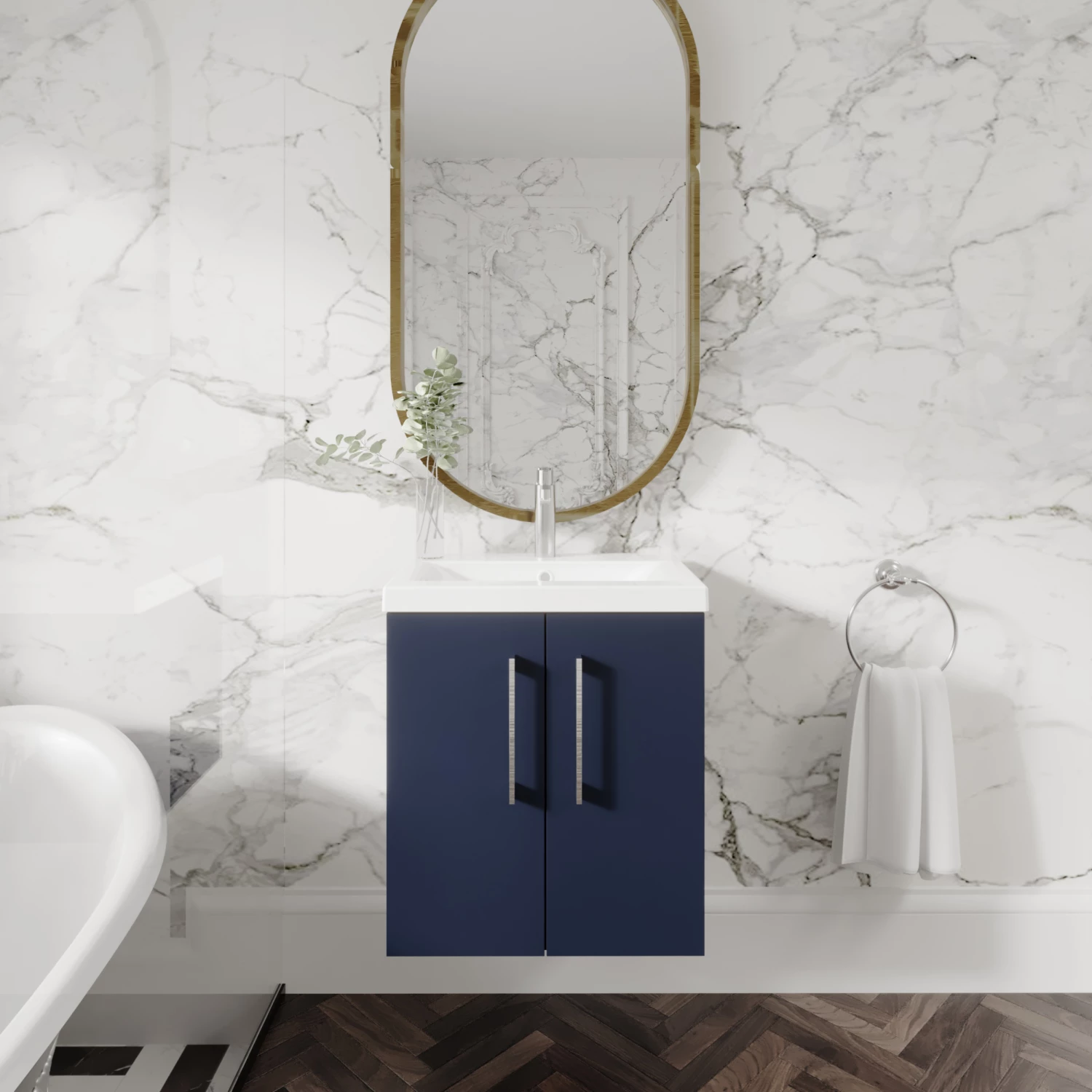 Nuie Arno Wall Hung 2-Door Vanity Unit With Basin-4 500mm Wide - Electric Blue 7 Nuie Arno Wall Hung 2-Door Vanity Unit With Basin-4 500mm Wide - Electric Blue - Image 5