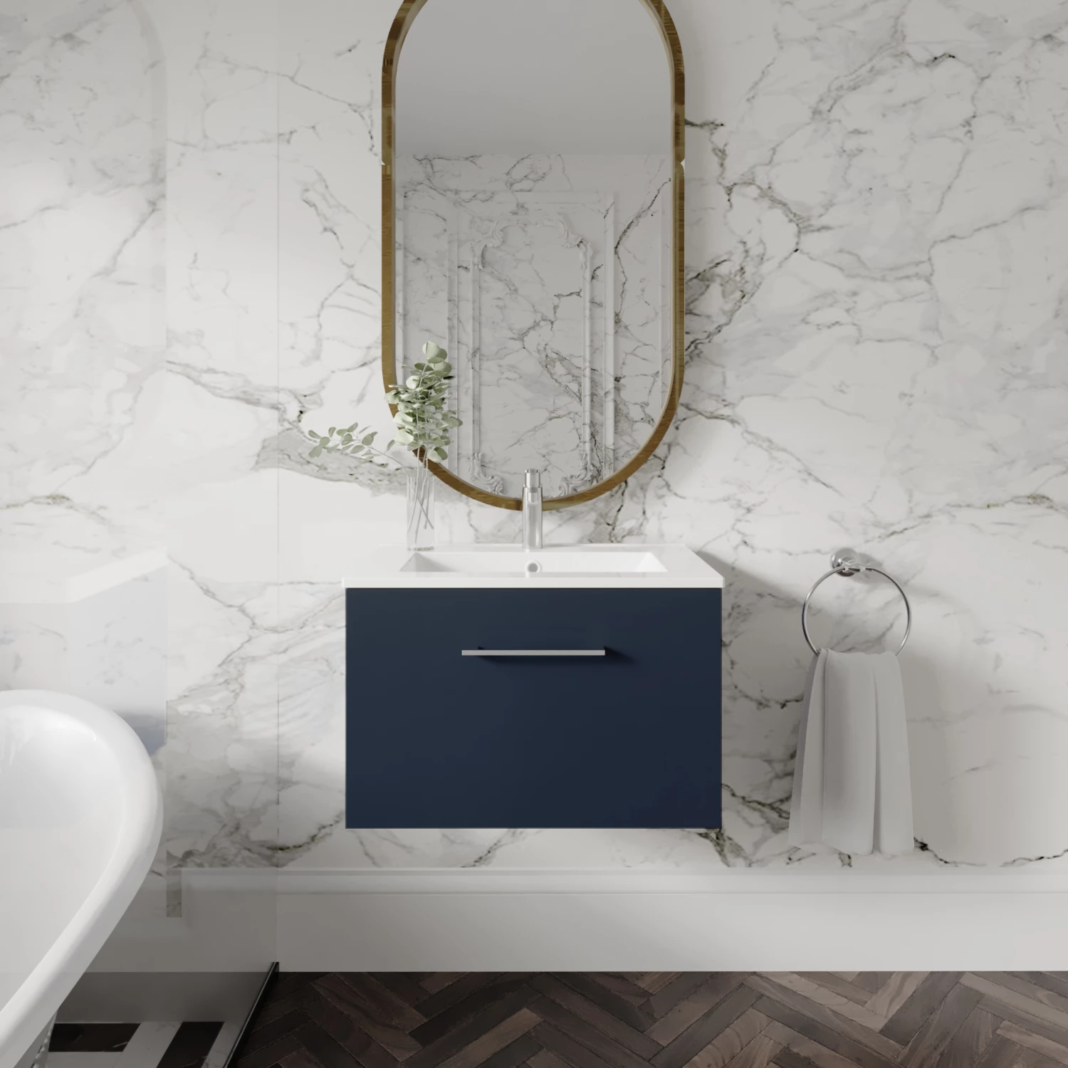 Nuie Arno Wall Hung 1-Drawer Vanity Unit With Basin-2 600mm Wide - Electric Blue 5 Nuie Arno Wall Hung 1-Drawer Vanity Unit With Basin-2 600mm Wide - Electric Blue - Image 3