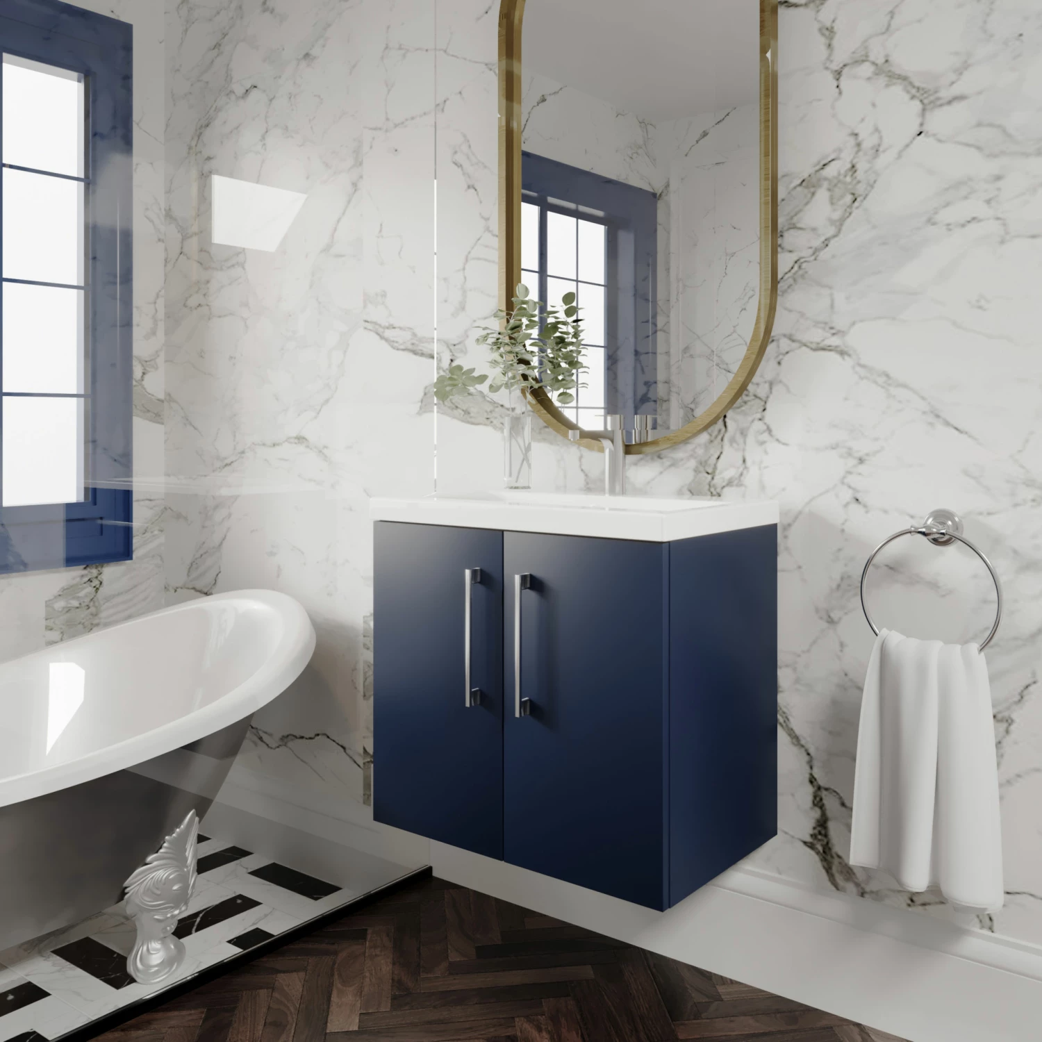 Nuie Arno Wall Hung 2-Door Vanity Unit With Basin-1 600mm Wide - Electric Blue 4 Nuie Arno Wall Hung 2-Door Vanity Unit With Basin-1 600mm Wide - Electric Blue - Image 2