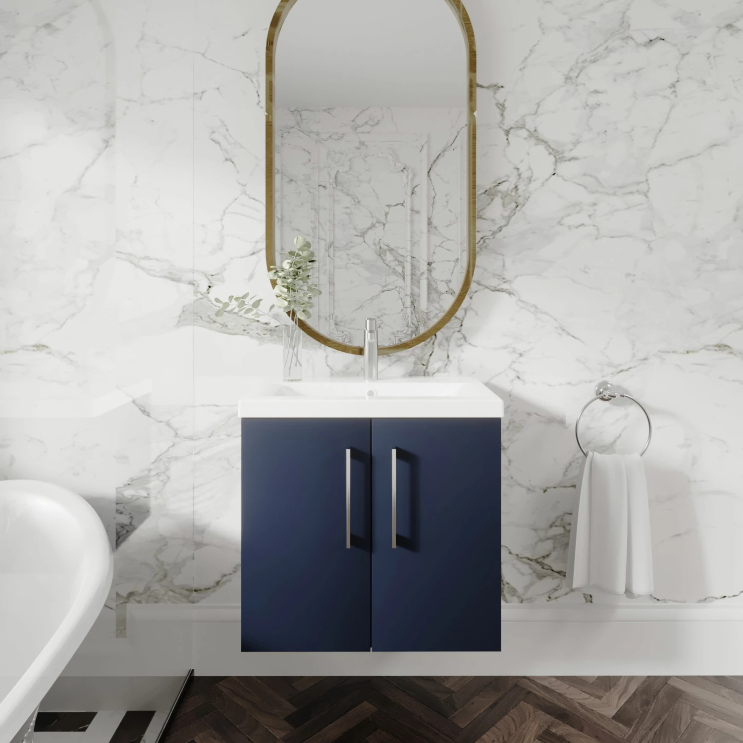 Nuie Arno Wall Hung 2-Door Vanity Unit With Basin-1 600mm Wide - Electric Blue 7 Nuie Arno Wall Hung 2-Door Vanity Unit With Basin-1 600mm Wide - Electric Blue - Image 5