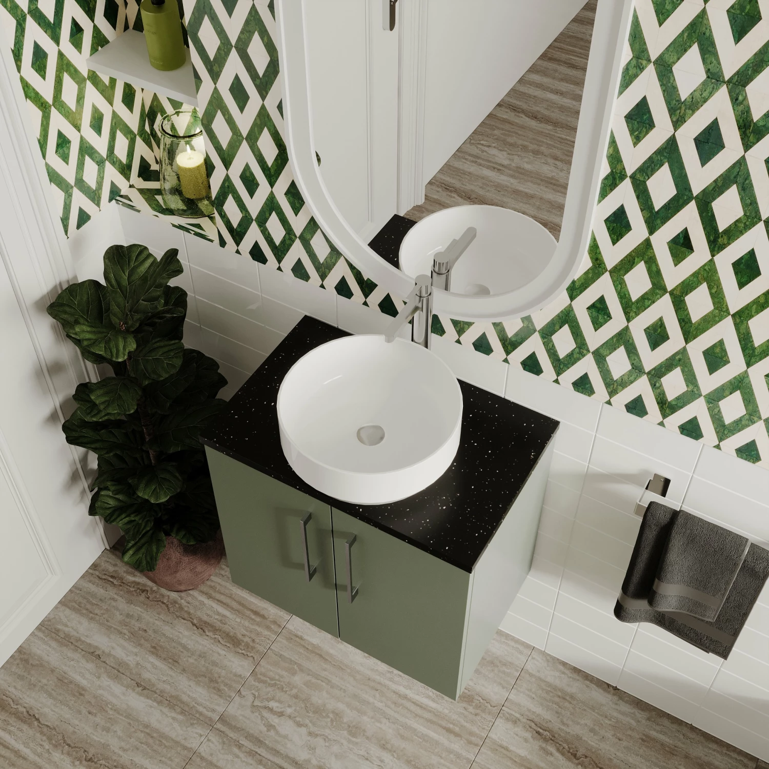 Nuie Arno Wall Hung 2-Door Vanity Unit With Sparkling White Worktop 600mm Wide - Gloss White 4 Nuie Arno Wall Hung 2-Door Vanity Unit With Sparkling White Worktop 600mm Wide - Gloss White - Image 2