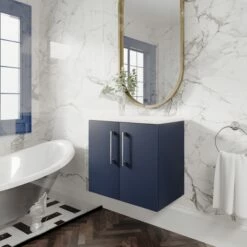 Nuie Arno Wall Hung 2-Door Vanity Unit With Sparkling White Worktop 600mm Wide - Electric Blue