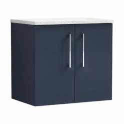 Nuie Arno Wall Hung 2-Door Vanity Unit With Sparkling White Worktop 600mm Wide - Electric Blue 17 Nuie Arno Wall Hung 2-Door Vanity Unit With Sparkling White Worktop 600mm Wide - Electric Blue -HEATANDPLUMB Sales nuie arno vanity unit arn1723lsw 3