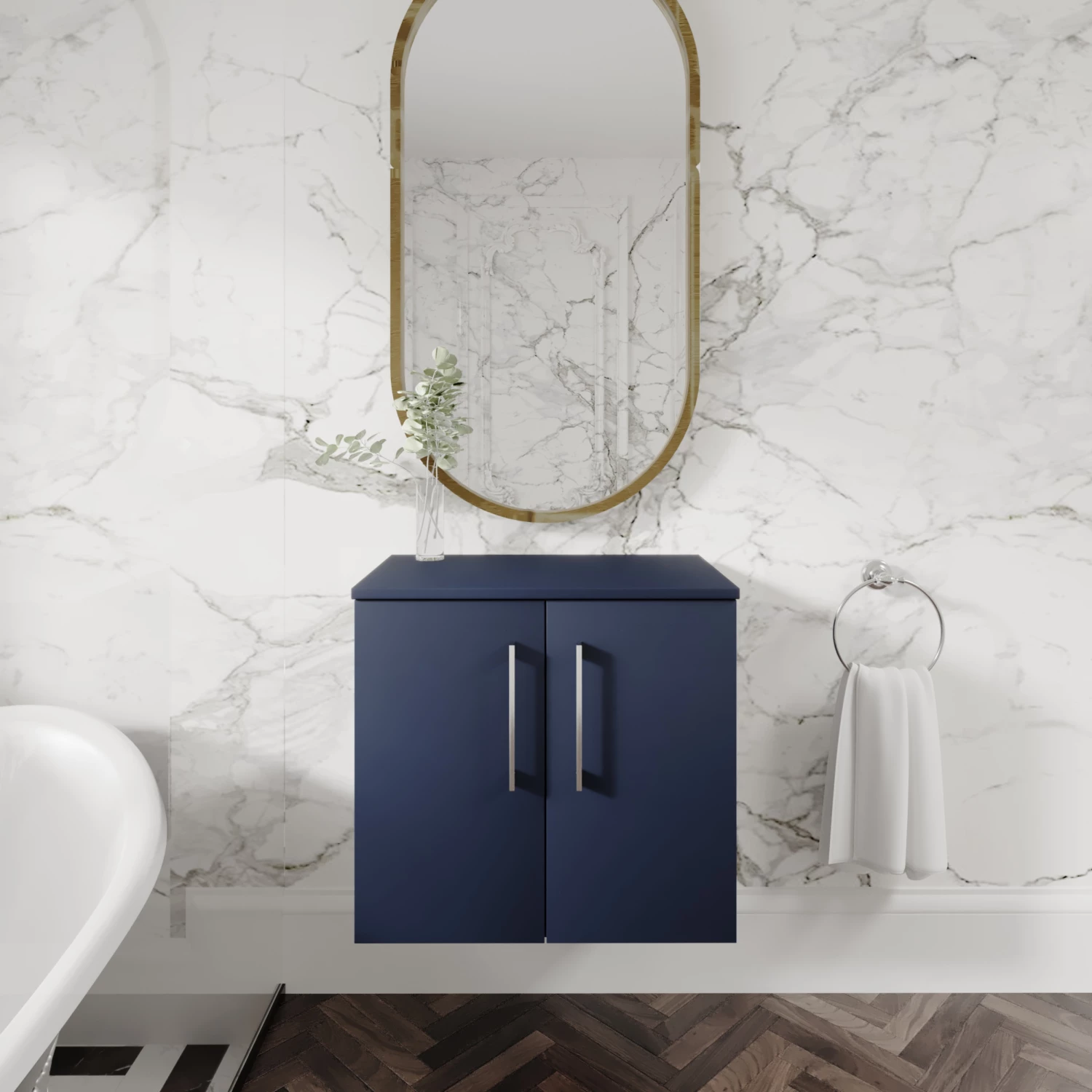 Nuie Arno Wall Hung 2-Door Vanity Unit With Worktop 600mm Wide - Electric Blue 4 Nuie Arno Wall Hung 2-Door Vanity Unit With Worktop 600mm Wide - Electric Blue - Image 2