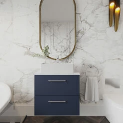 Nuie Arno Wall Hung 2-Drawer Vanity Unit With Worktop 600mm Wide - Gloss White