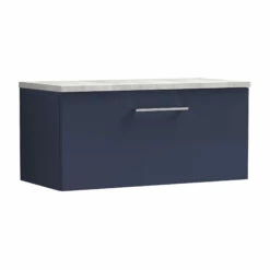 Nuie Arno Wall Hung 1-Drawer Vanity Unit With Bellato Grey Worktop 800mm Wide - Electric Blue -HEATANDPLUMB Sales nuie arno vanity unit arn1725lbg 3