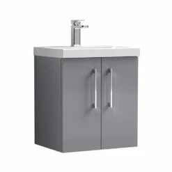 Nuie Arno Wall Hung 2-Door Vanity Unit With Basin-1 500mm Wide - Satin Grey