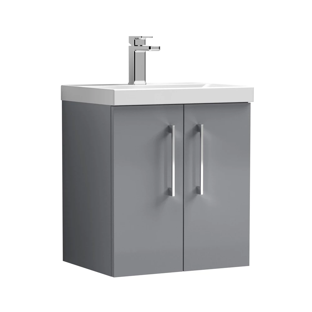 Nuie Arno Wall Hung 2-Door Vanity Unit With Basin-1 500mm Wide - Satin Grey 3 Nuie Arno Wall Hung 2-Door Vanity Unit With Basin-1 500mm Wide - Satin Grey