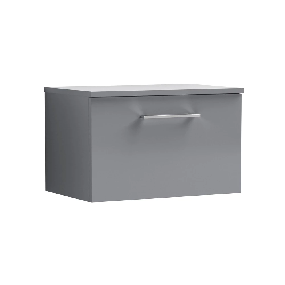 Nuie Arno Wall Hung 1-Drawer Vanity Unit With Worktop 600mm Wide - Satin Grey 3 Nuie Arno Wall Hung 1-Drawer Vanity Unit With Worktop 600mm Wide - Satin Grey
