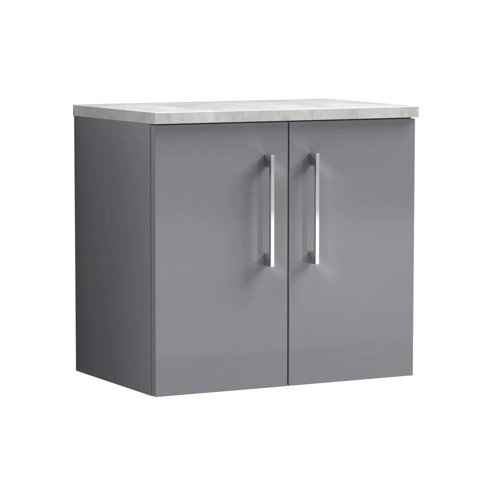 Nuie Arno Wall Hung 2-Door Vanity Unit With Bellato Grey Worktop 600mm Wide - Satin Grey 3 Nuie Arno Wall Hung 2-Door Vanity Unit With Bellato Grey Worktop 600mm Wide - Satin Grey