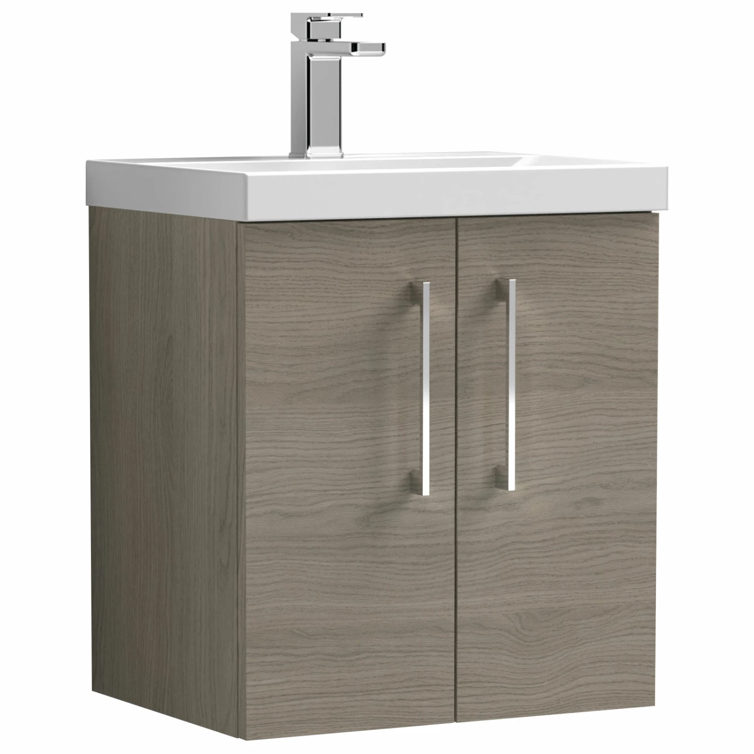 Nuie Arno Wall Hung 2-Door Vanity Unit With Basin-1 500mm Wide - Solace Oak Woodgrain 5 Nuie Arno Wall Hung 2-Door Vanity Unit With Basin-1 500mm Wide - Solace Oak Woodgrain - Image 3