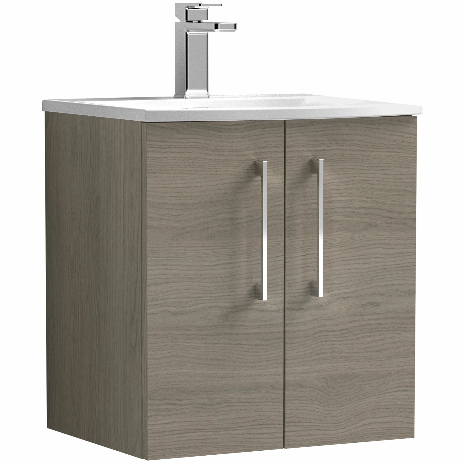 Nuie Arno Wall Hung 2-Door Vanity Unit With Basin-4 500mm Wide - Solace Oak Woodgrain 4 Nuie Arno Wall Hung 2-Door Vanity Unit With Basin-4 500mm Wide - Solace Oak Woodgrain - Image 2