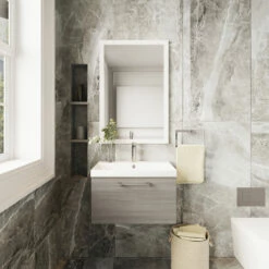 Nuie Arno Wall Hung 1-Drawer Vanity Unit With Basin-3 600mm Wide - Solace Oak Woodgrain -HEATANDPLUMB Sales nuie arno vanity unit arn2522d 3