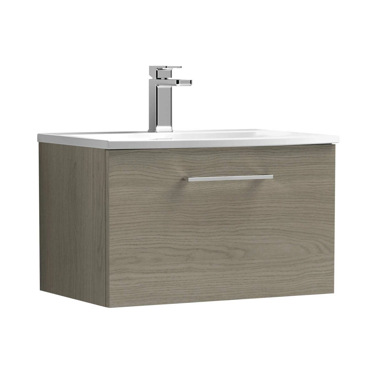 Nuie Arno Wall Hung 1-Drawer Vanity Unit With Basin-4 600mm Wide - Solace Oak Woodgrain 5 Nuie Arno Wall Hung 1-Drawer Vanity Unit With Basin-4 600mm Wide - Solace Oak Woodgrain - Image 3