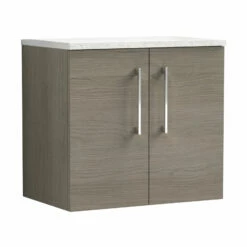 Nuie Arno Wall Hung 2-Door Vanity Unit With Sparkling White Worktop 600mm Wide - Solace Oak Woodgrain -HEATANDPLUMB Sales nuie arno vanity unit arn2523lsw 3