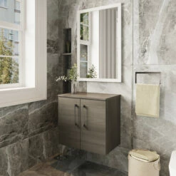 Nuie Arno Wall Hung 2-Door Vanity Unit With Worktop 600mm Wide - Solace Oak Woodgrain -HEATANDPLUMB Sales nuie arno vanity unit arn2523w 3