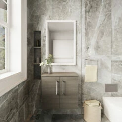 Nuie Arno Wall Hung 2-Door Vanity Unit With Worktop 600mm Wide - Solace Oak Woodgrain -HEATANDPLUMB Sales nuie arno vanity unit arn2523w 4