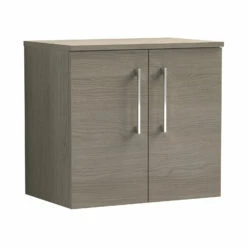 Nuie Arno Wall Hung 2-Door Vanity Unit With Worktop 600mm Wide - Solace Oak Woodgrain -HEATANDPLUMB Sales nuie arno vanity unit arn2523w 5