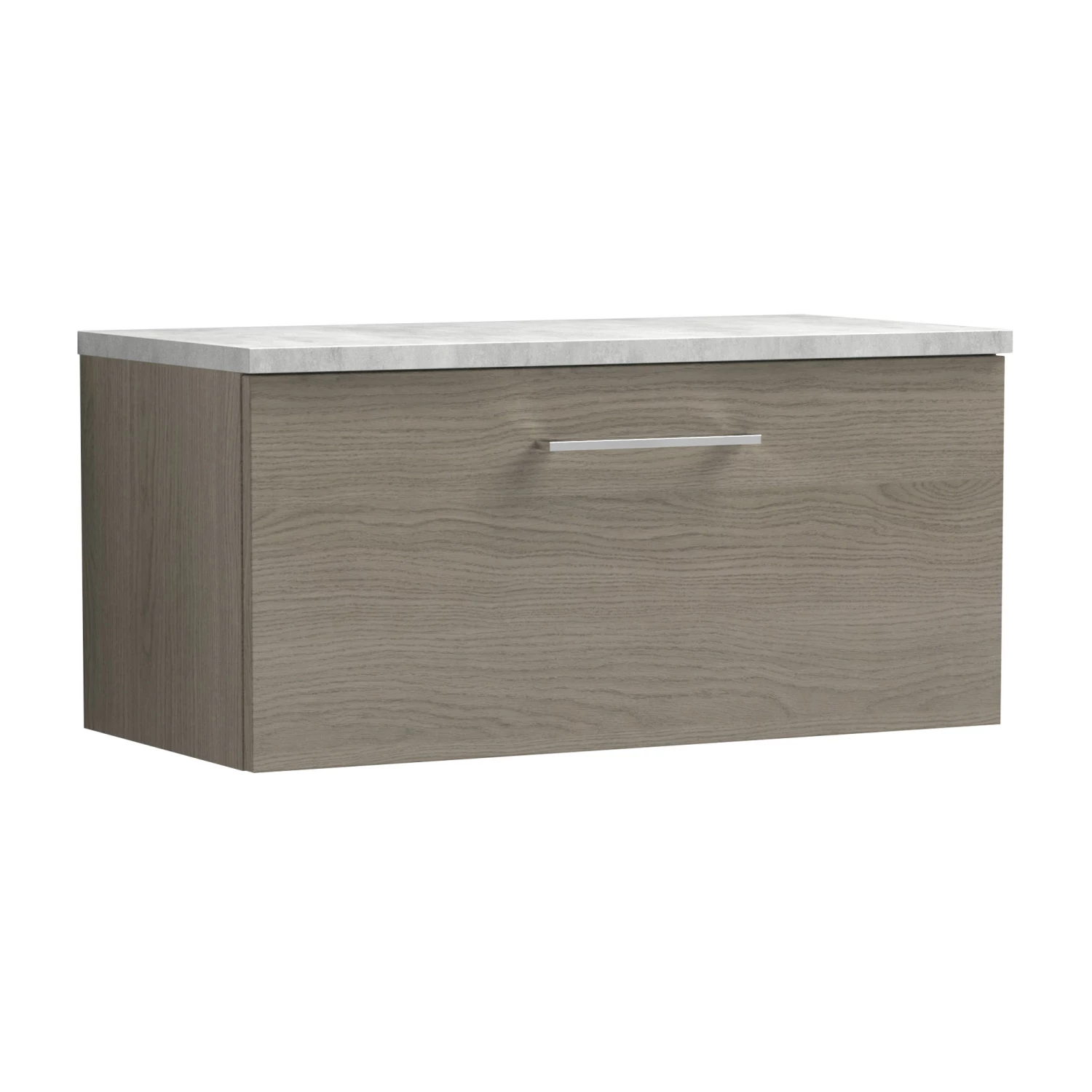 Nuie Arno Wall Hung 1-Drawer Vanity Unit With Bellato Grey Worktop 800mm Wide - Solace Oak Woodgrain 6 Nuie Arno Wall Hung 1-Drawer Vanity Unit With Bellato Grey Worktop 800mm Wide - Solace Oak Woodgrain - Image 4