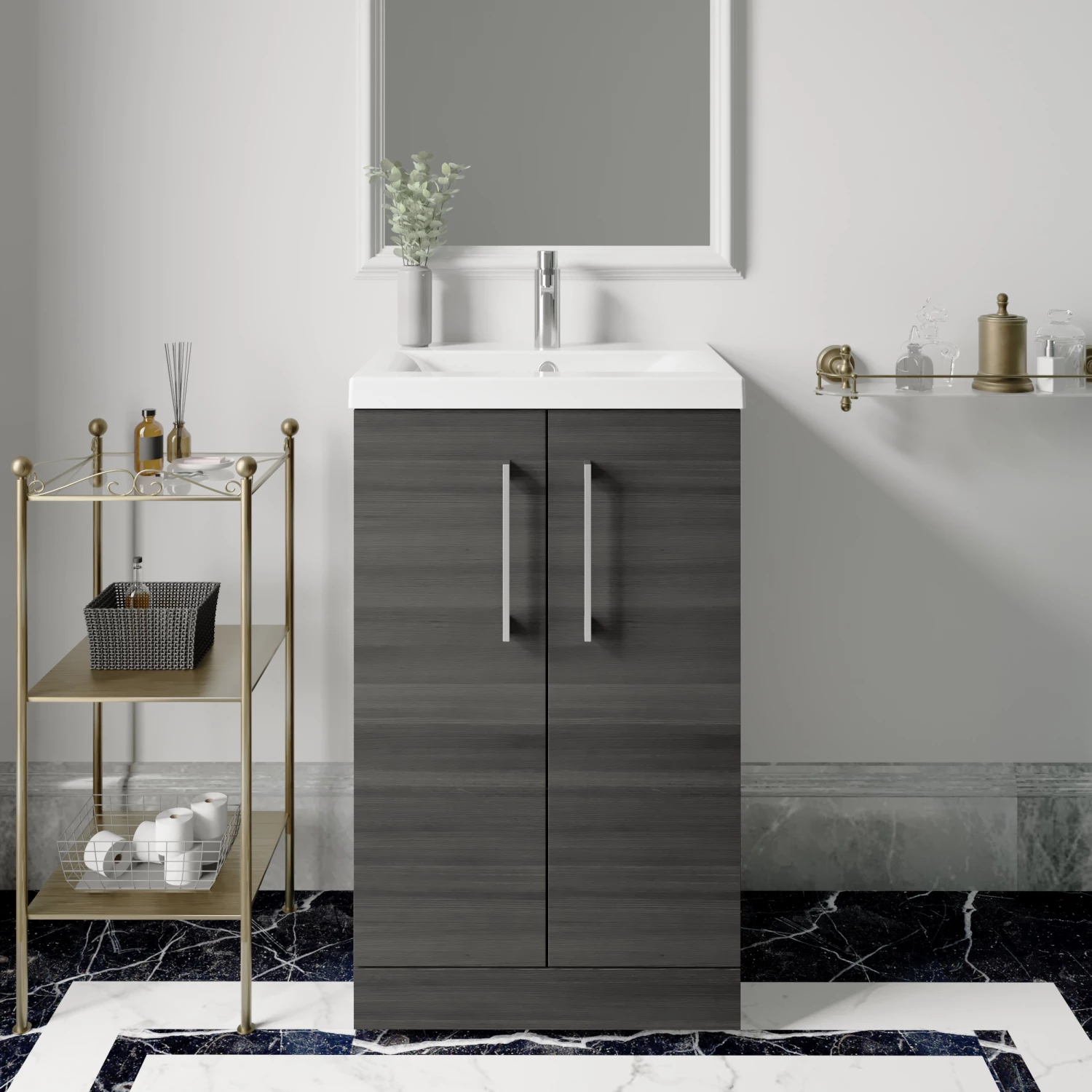 Nuie Arno Floor Standing 2-Door Vanity Unit With Basin-1 500mm Wide - Anthracite Woodgrain 7 Nuie Arno Floor Standing 2-Door Vanity Unit With Basin-1 500mm Wide - Anthracite Woodgrain - Image 5