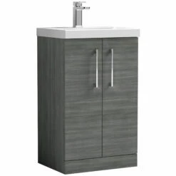 Nuie Arno Floor Standing 2-Door Vanity Unit With Basin-1 500mm Wide - Anthracite Woodgrain