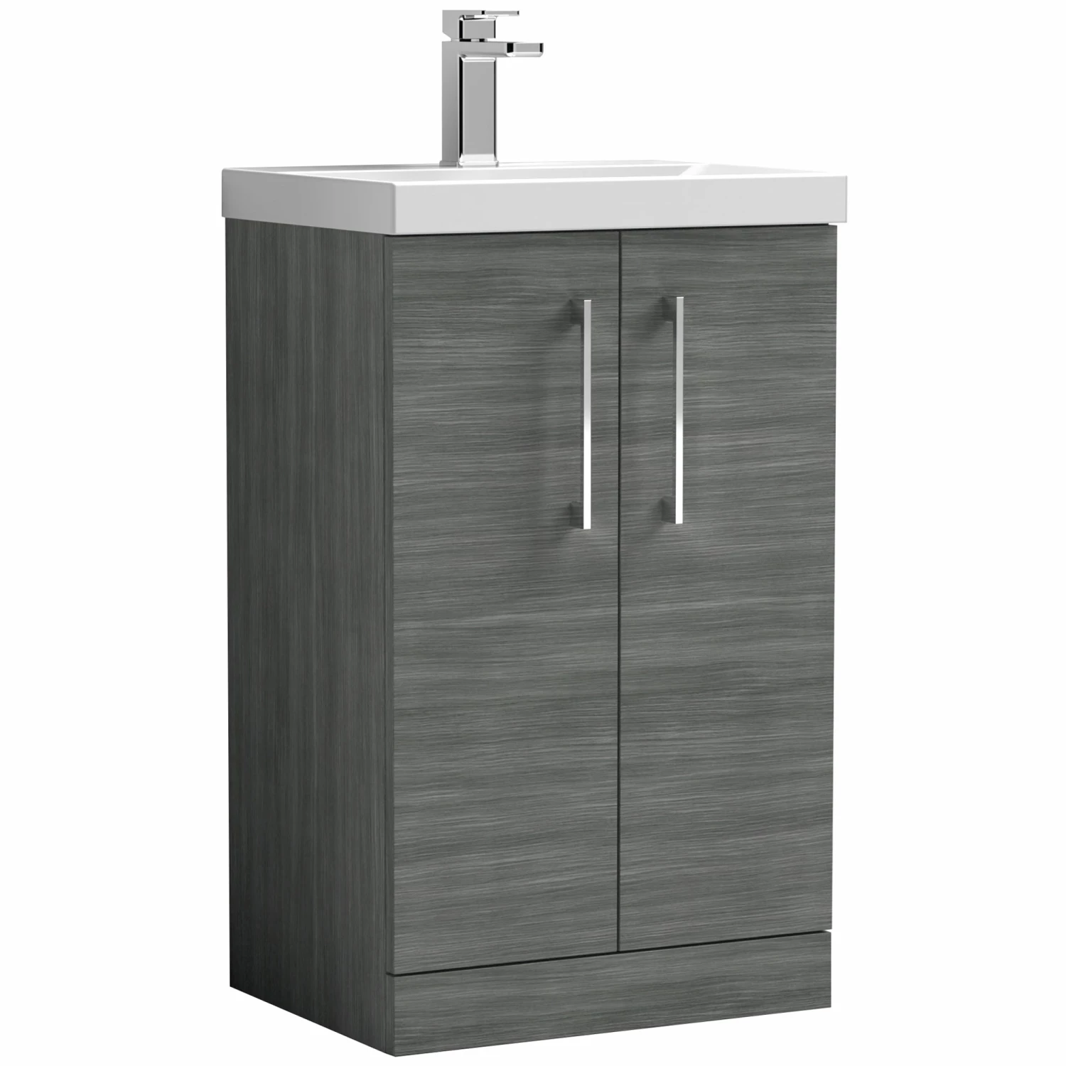 Nuie Arno Floor Standing 2-Door Vanity Unit With Basin-1 500mm Wide - Anthracite Woodgrain 3 Nuie Arno Floor Standing 2-Door Vanity Unit With Basin-1 500mm Wide - Anthracite Woodgrain