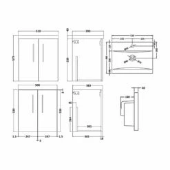 Nuie Arno Wall Hung 2-Door Vanity Unit With Basin-1 500mm Wide - Satin Grey 7 Nuie Arno Wall Hung 2-Door Vanity Unit With Basin-1 500mm Wide - Satin Grey -HEATANDPLUMB Sales nuie arno vanity unit arn521a 2 1